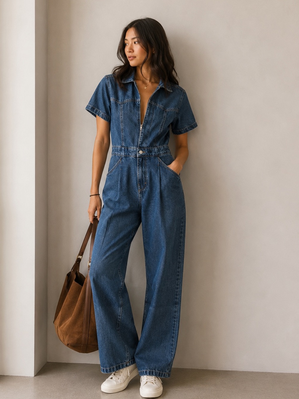 NWT We The Free Denim Blue Short-Sleeve Jumpsuit